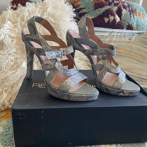 Rebecca Minkoff grey snake skin Bless heels 8.5